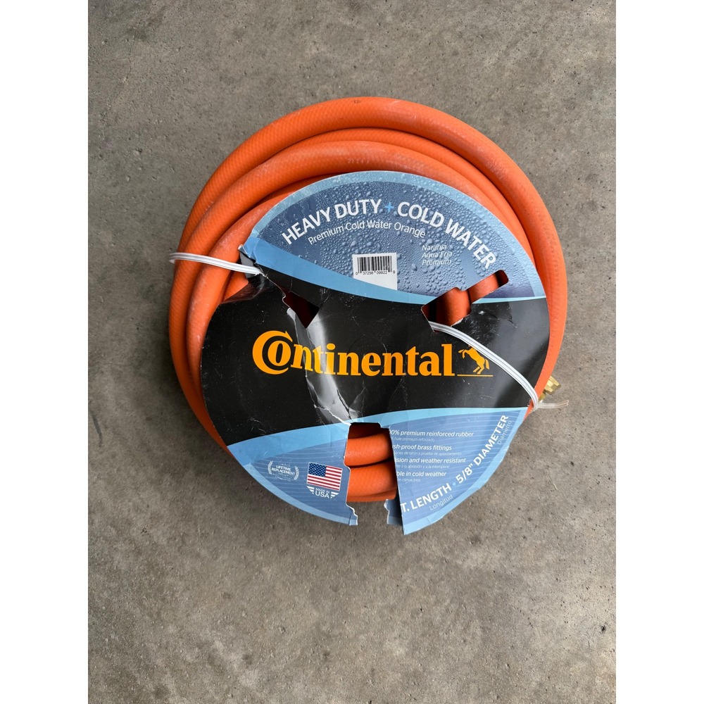Continental Heavy Duty 50ft Rubber Garden Hose 5/8" Cold Water Orange USA Made